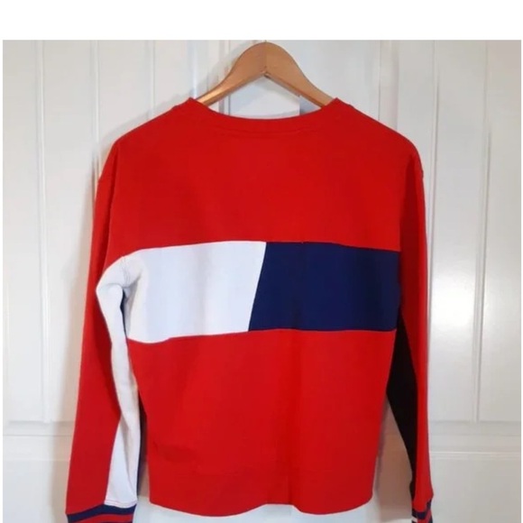 VTG TOMMY HILFIGER SPORT Red Crew Neck Color Block Pullover Terry Sweatshirt L - Picture 6 of 6